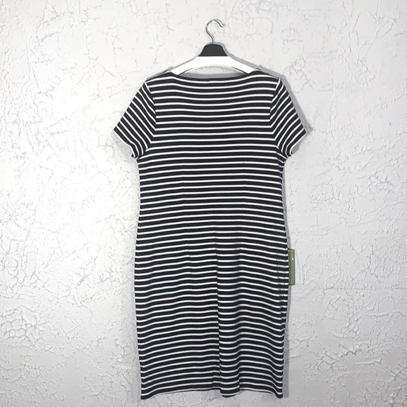 Talbots NEW Embroidered Dress Navy Large Floral Stripe Coastal Office Casual - Picture 9 of 12